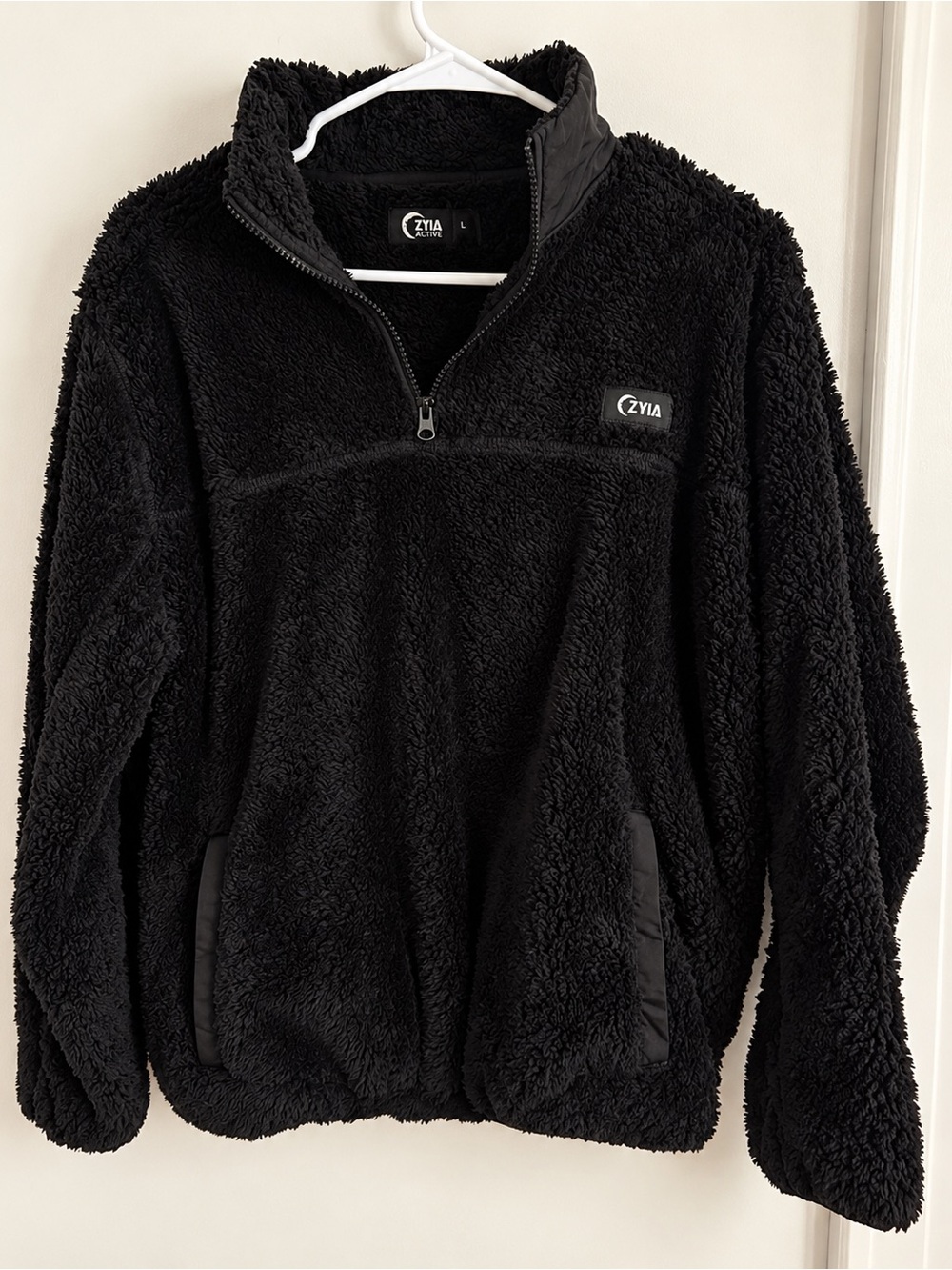 ZYIA Black Teddy Sherpa 1/4 Zip Pullover Fleece Large